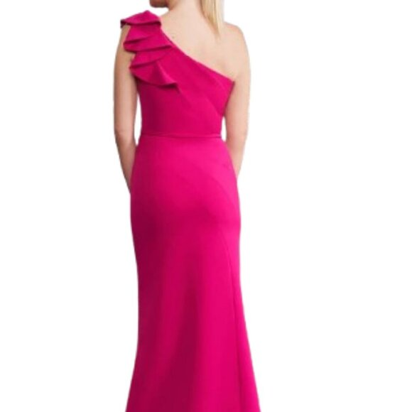NWT Alexander by Daymor 1174 Ruffle Evening Dress Fuchsia size 6 - Picture 3 of 6
